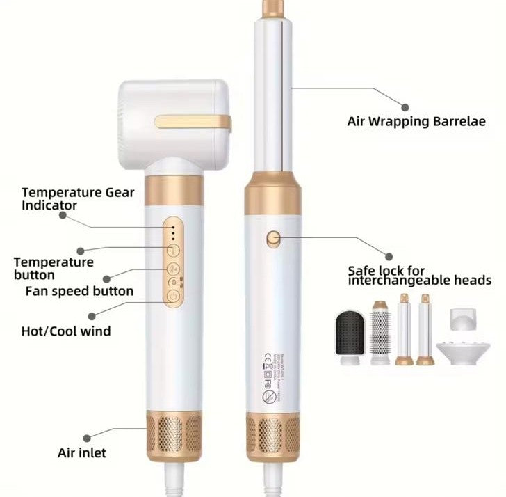 Derrit-Piastra per capelli professionale 7 in 1 1400W Bigodino per capelli, Pettine elettrico, Asciugacapelli, Spazzola per capelli calda, Bigodini per capelli, set per capelli