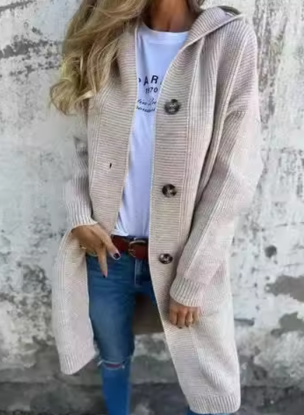 Maglione Lungo con Cappuccio, Caldo e Elegante per Donna