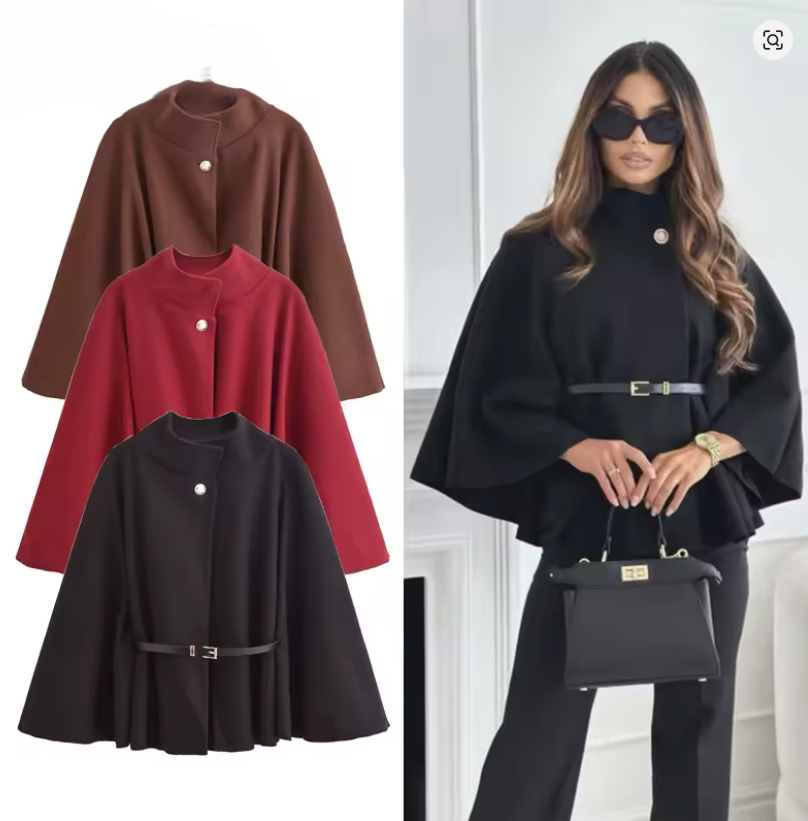 Cappotto Poncho Donna Invernale con Maniche a Pipistrello