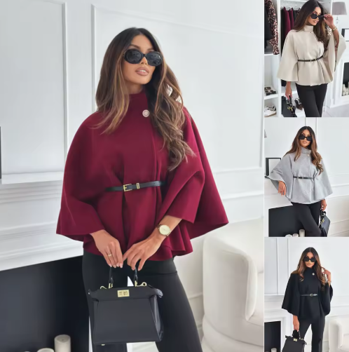 Cappotto Poncho Donna Invernale con Maniche a Pipistrello