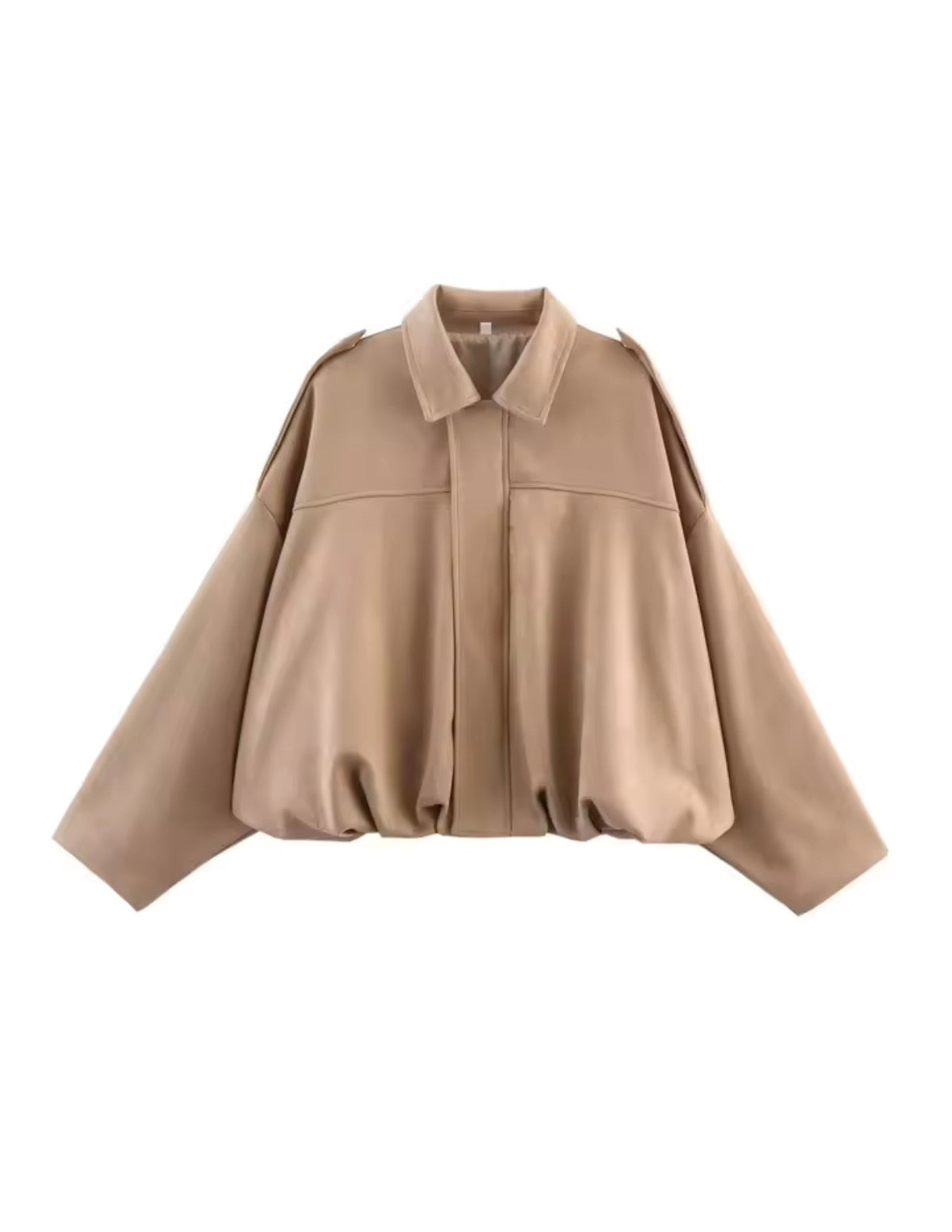 "Giacca in Pelle Scamosciata ,  con Cerniera e Bavero – Stile Vintage a Maniche Lunghe"