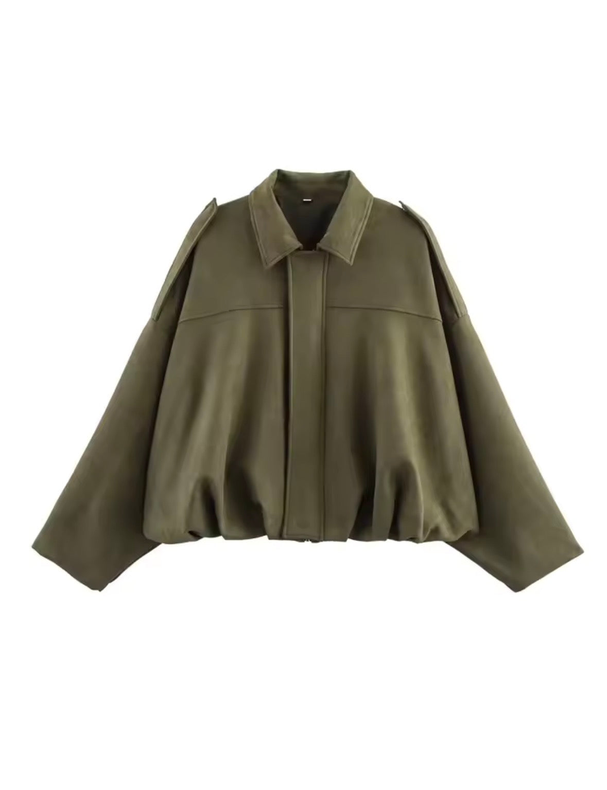 "Giacca in Pelle Scamosciata ,  con Cerniera e Bavero – Stile Vintage a Maniche Lunghe"