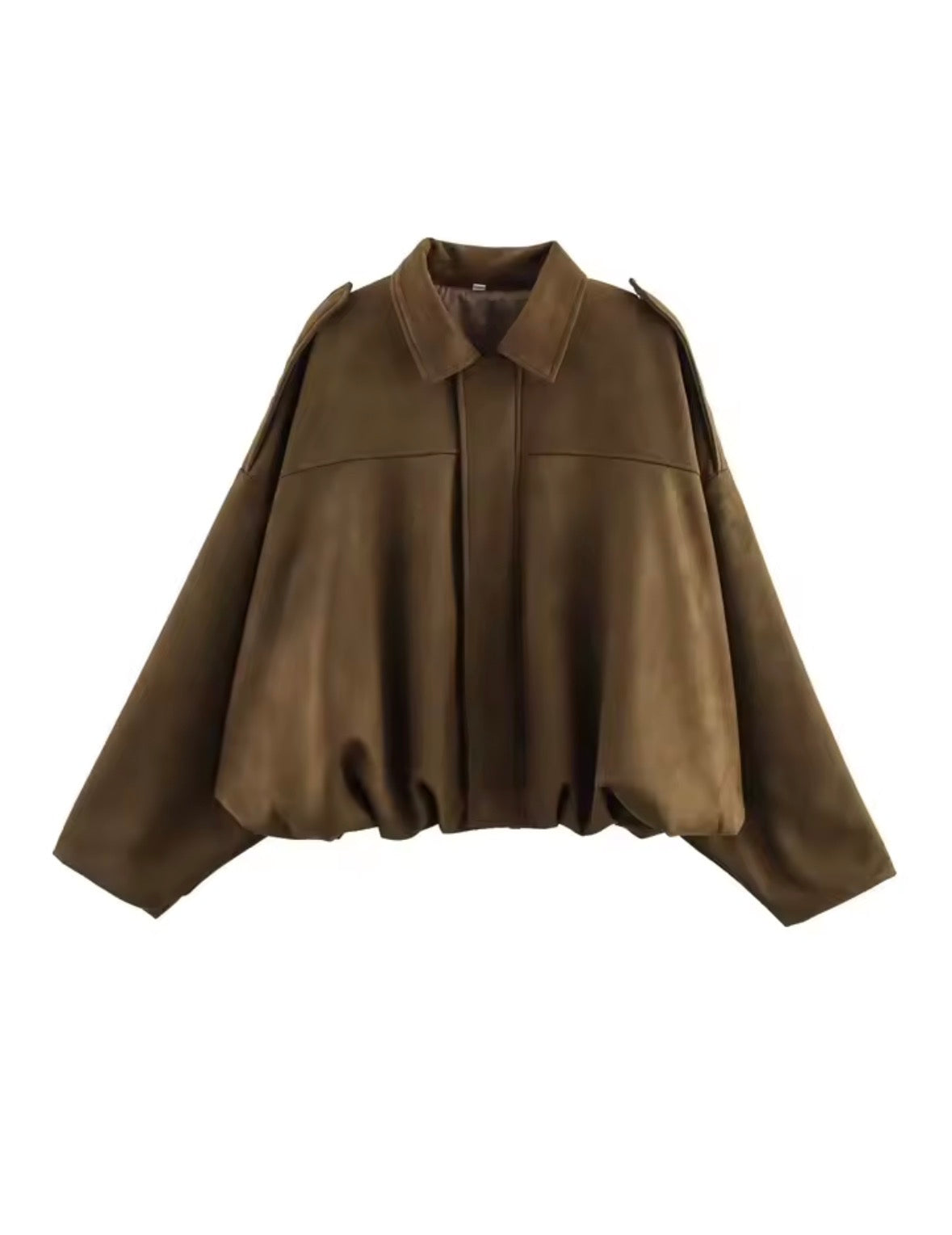 "Giacca in Pelle Scamosciata ,  con Cerniera e Bavero – Stile Vintage a Maniche Lunghe"